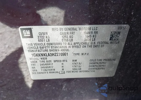 2017 GMC Acadia Sle-1 из США, поврежденный, VIN 1GKKNKLA3HZ270961